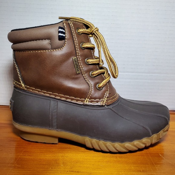 Nautica Waterproof Duck Boots Youth 1 Channing Brown Faux Leather Round Toe Kids - Picture 5 of 9
